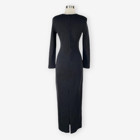 St. John Long Charcoal Gray Milano Smooth Knit Long Sleeve Maxi Gown Dress 6 - Picture 4 of 5